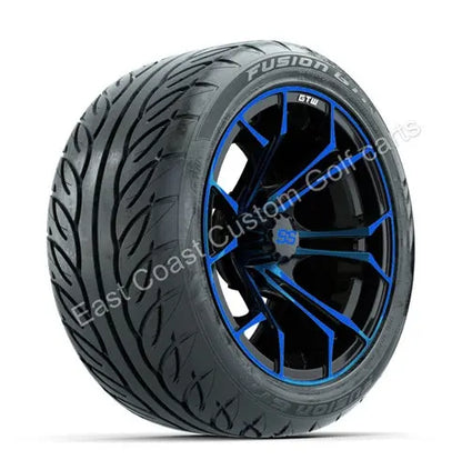 14" GTW Spyder Blue & Black Wheels with Lifted Golf Cart Tire GTW