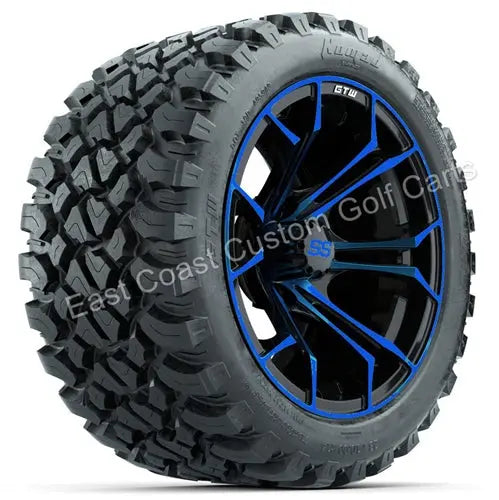 14" GTW Spyder Blue & Black Wheels with Lifted Golf Cart Tire GTW