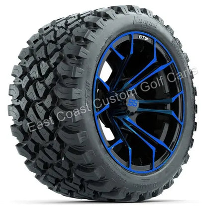 14" GTW Spyder Blue & Black Wheels with Lifted Golf Cart Tire GTW