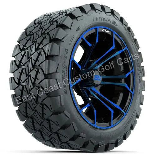 14" GTW Spyder Blue & Black Wheels with Lifted Golf Cart Tire GTW