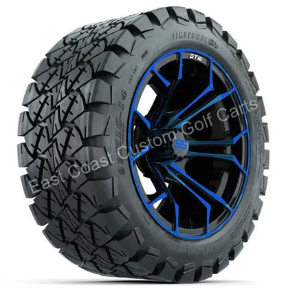 14" GTW Spyder Blue & Black Wheels with Lifted Golf Cart Tire GTW