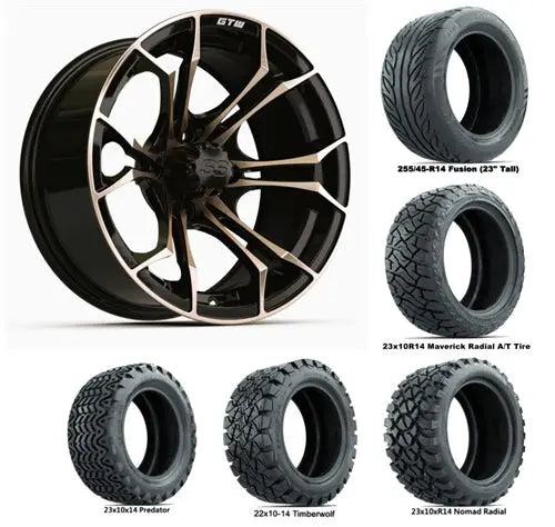 14" GTW Spyder Matte Bronze Wheels with Lifted Golf Cart Tire GTW