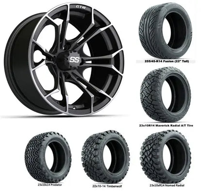 14" GTW Spyder Matte Grey & Black Wheels with Lifted Golf Cart Tire GTW