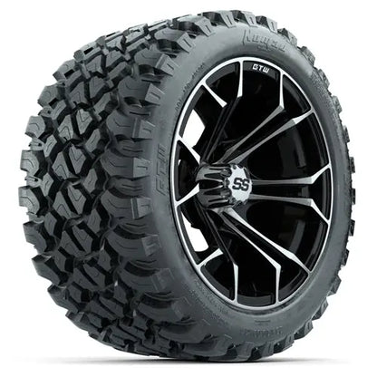 14" GTW Spyder Machined & Black Wheels with Lifted Golf Cart Tire GTW