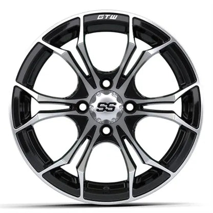 14" GTW Spyder Machined & Black Wheels with Lifted Golf Cart Tire GTW
