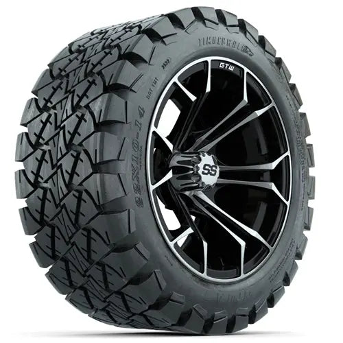 14" GTW Spyder Machined & Black Wheels with Lifted Golf Cart Tire GTW