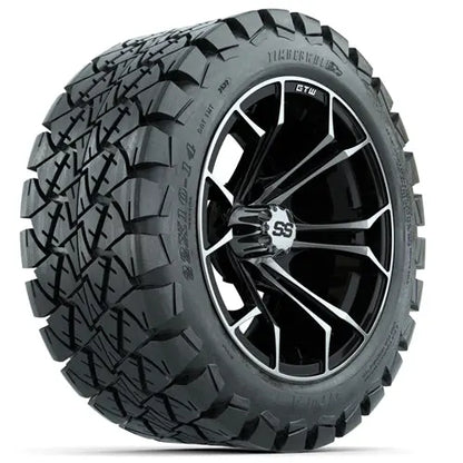 14" GTW Spyder Machined & Black Wheels with Lifted Golf Cart Tire GTW