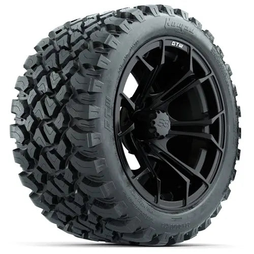 14" GTW Spyder Matte Black Wheels with Lifted Golf Cart Tire GTW