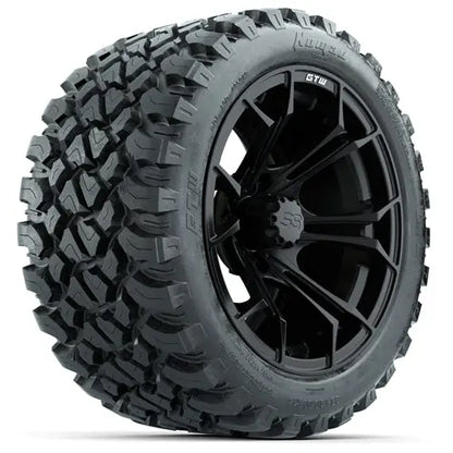 14" GTW Spyder Matte Black Wheels with Lifted Golf Cart Tire GTW