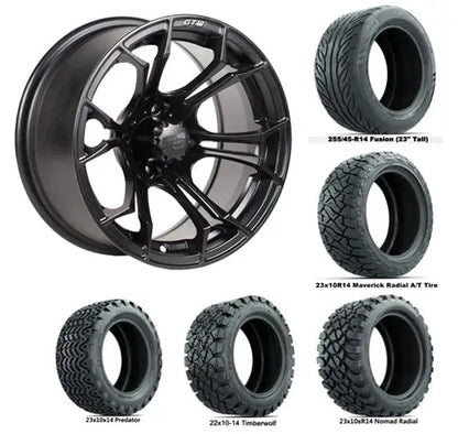 14" GTW Spyder Matte Black Wheels with Lifted Golf Cart Tire GTW