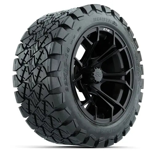 14" GTW Spyder Matte Black Wheels with Lifted Golf Cart Tire GTW