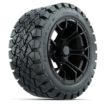 14" GTW Spyder Matte Black Wheels with Lifted Golf Cart Tire GTW