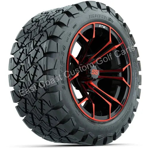 14" GTW Spyder Red & Black Wheels with Lifted Golf Cart Tire GTW