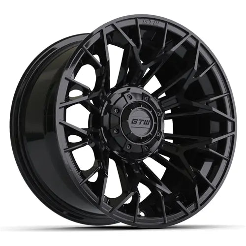 14" GTW Stellar Matte Black Wheels with Lifted Golf Cart Tire GTW
