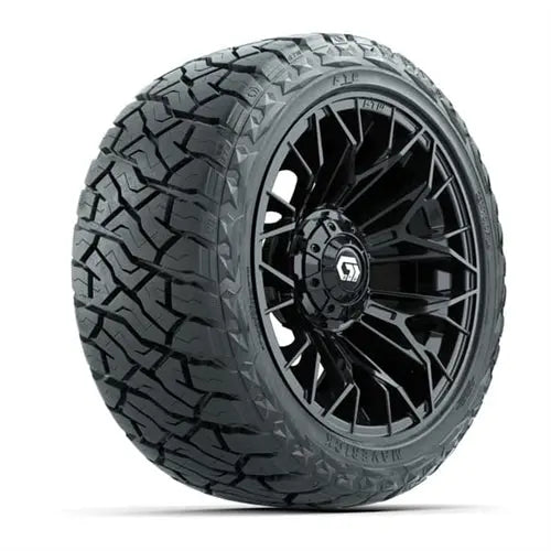 14" GTW Stellar Matte Black Wheels with Lifted Golf Cart Tire GTW