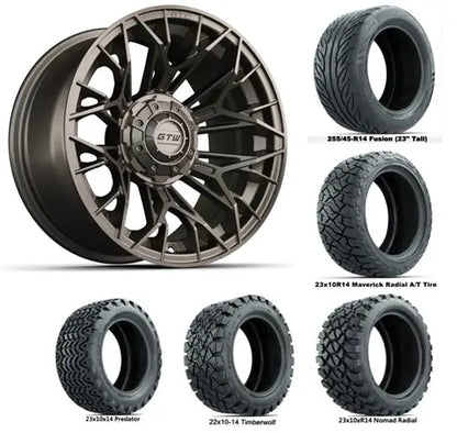 14" GTW Stellar Matte Bronze Wheels with Lifted Golf Cart Tire GTW