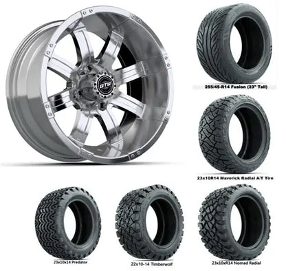 14" GTW Tempest Chrome Wheels with Lifted Golf Cart Tire GTW