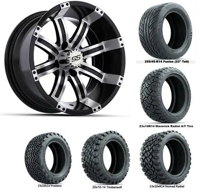 14" GTW Tempest Machined & Black Wheels with Lifted Golf Cart Tire GTW