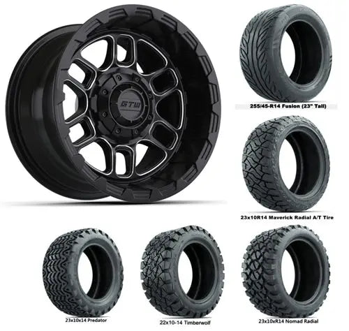 14" GTW Titan Matte Black Wheels with Lifted Golf Cart Tire GTW