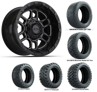 14" GTW Titan Matte Black Wheels with Lifted Golf Cart Tire GTW