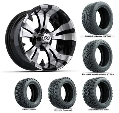 14" GTW Vampire Machined & Black Wheels with Lifted Golf Cart Tire GTW