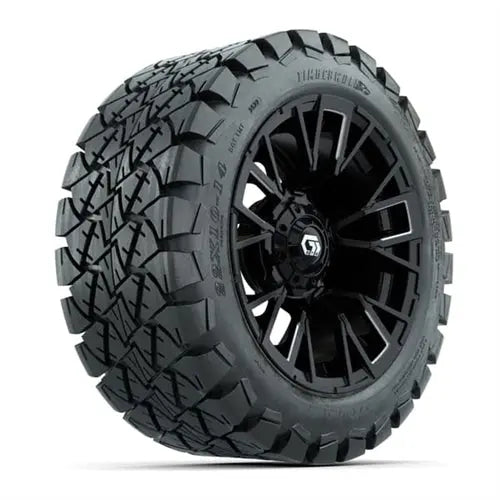 14" GTW Vandal Matte Black Wheels with Lifted Golf Cart Tire GTW