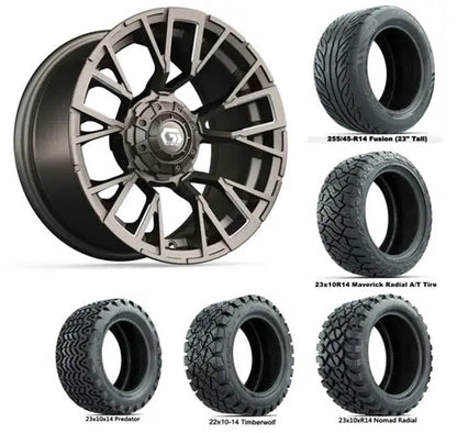 14" GTW Vandal Satin Bronze Wheels with Lifted Golf Cart Tire GTW