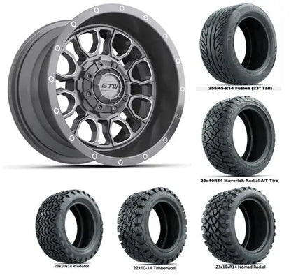 14" GTW Volt Gunmetal Wheels with Lifted Golf Cart Tire GTW