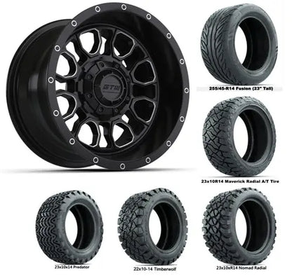 14" GTW Volt Machined and Black Wheels with Lifted Golf Cart Tire GTW