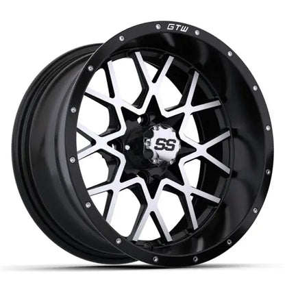 14" GTW Vortex Machined & Black Wheels with Lifted Golf Cart Tire GTW