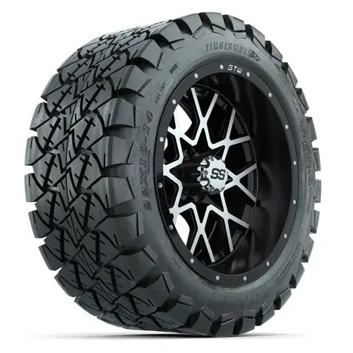 14" GTW Vortex Machined & Black Wheels with Lifted Golf Cart Tire GTW