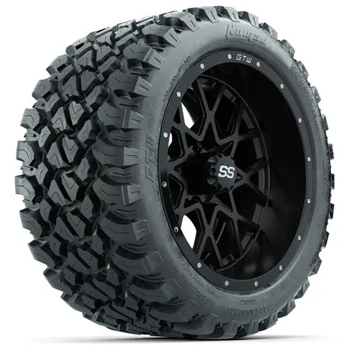 14" GTW Vortex Matte Black Wheels with Lifted Golf Cart Tire GTW