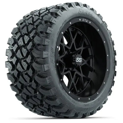 14" GTW Vortex Matte Black Wheels with Lifted Golf Cart Tire GTW