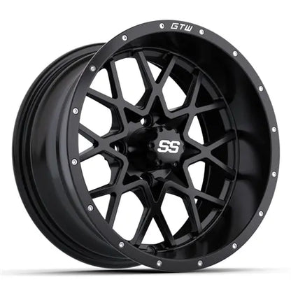 14" GTW Vortex Matte Black Wheels with Lifted Golf Cart Tire GTW