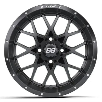 14" GTW Vortex Matte Black Wheels with Lifted Golf Cart Tire GTW