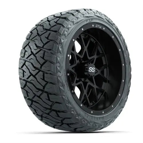 14" GTW Vortex Matte Black Wheels with Lifted Golf Cart Tire GTW