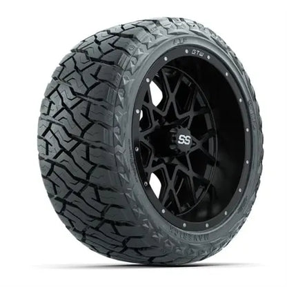 14" GTW Vortex Matte Black Wheels with Lifted Golf Cart Tire GTW