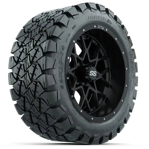 14" GTW Vortex Matte Black Wheels with Lifted Golf Cart Tire GTW