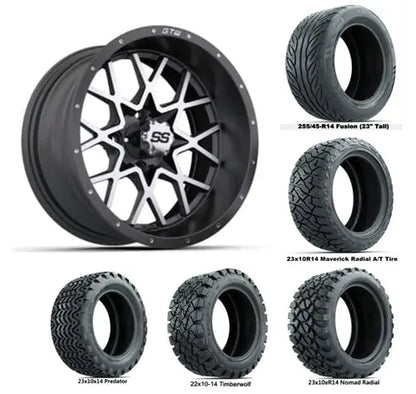 14" GTW Vortex Matte Grey Wheels with Lifted Golf Cart Tire GTW