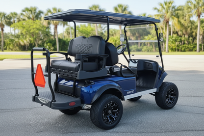 Navitas Lifted Aluminum Chassis Admiral Blue with black seats passenger rear angle